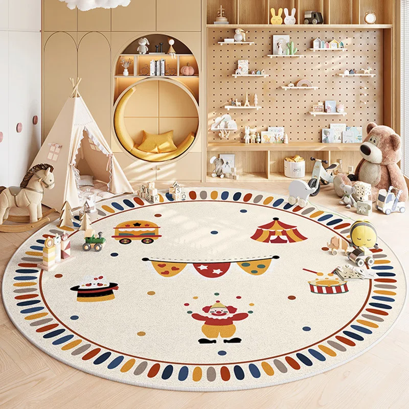 Runder Kinderteppich, Matte, Zirkusmuster, Spielteppich, bunte Heimdekoration für Wohnzimmer, Kinderzimmer, Weihnachtsfeiertagsdekoration