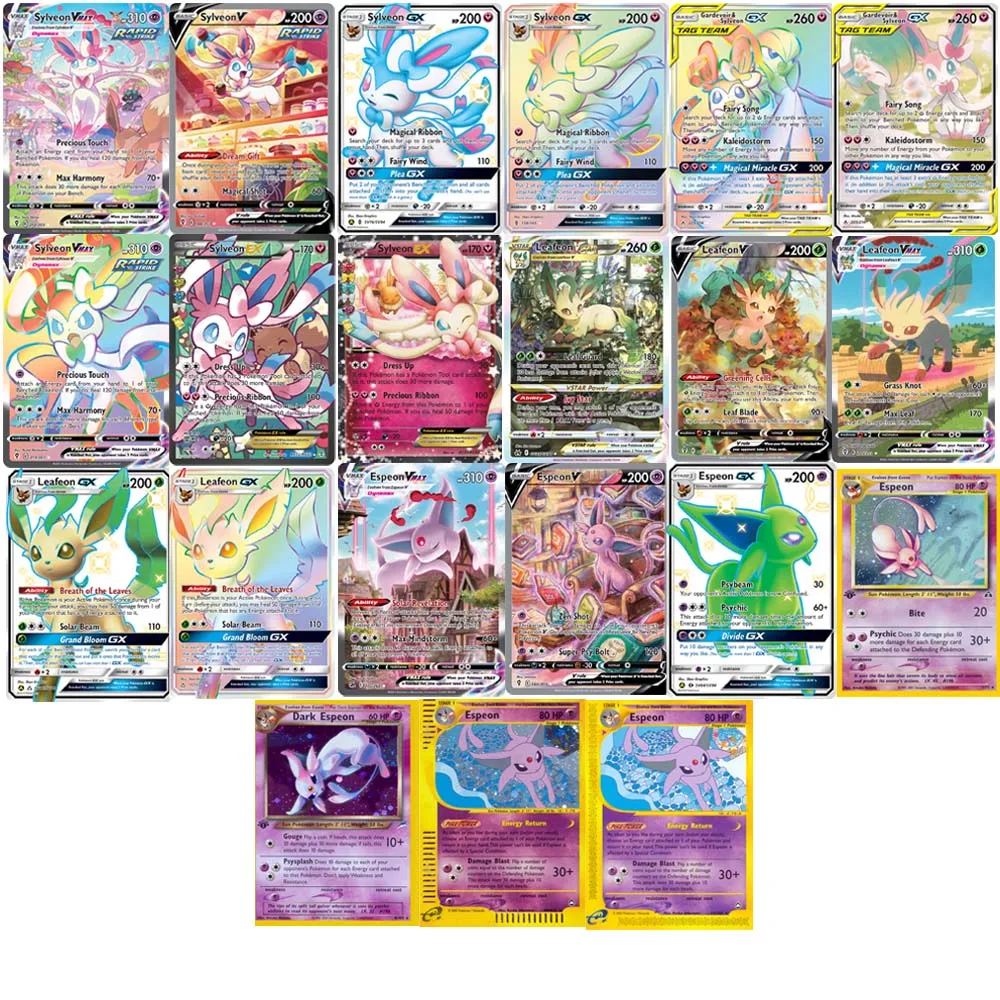 Sylveon Espeon Leafeon Pokemon Proxy-Karten SylveonV EX GX Folie EspeonV LeafeonV Hobbys Seltene Sammlung Kampfkarten Spielzeug Geschenke Image