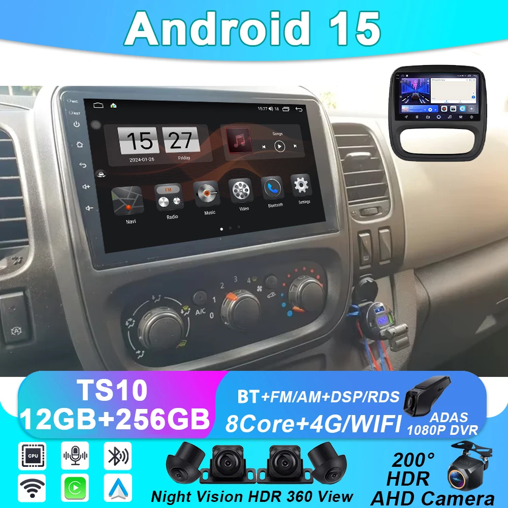 Auto Radio Für Renault Trafic 3 2014 - 2021 Für Opel Vivaro B 2014 - 2018 Android 15 GPS Video Cam Dash BT Multimedia Auto Player