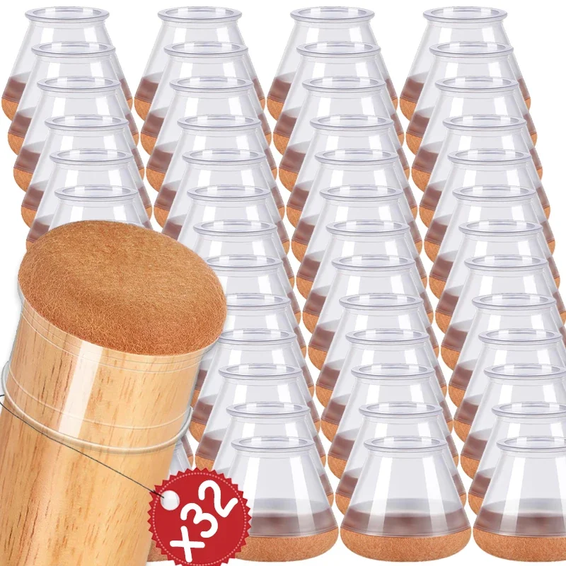 32/1 Stück Stuhlbeinkappen, Bodenschutzpolster, transparentes Silikon, Möbelbein für Zuhause, Stuhl, Tisch, kratzfest, rutschfest Image