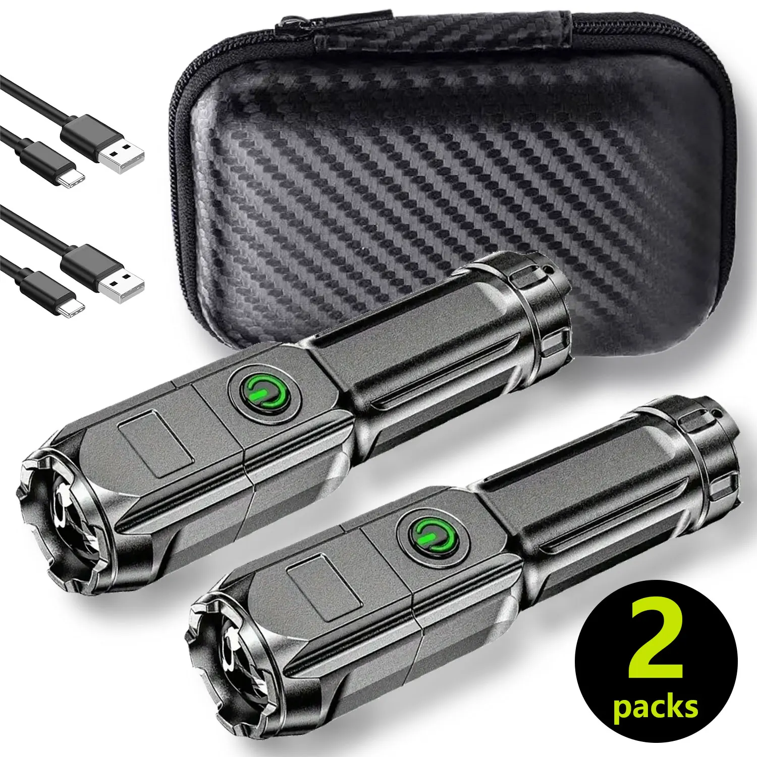 Tragbare Leistungs-Teleskop-Zoom-Taschenlampe, 3 Modi, IPX6, wasserdicht, integrierter 18650-Akku, wiederaufladbare Arbeitslampe für den Außenbereich Image