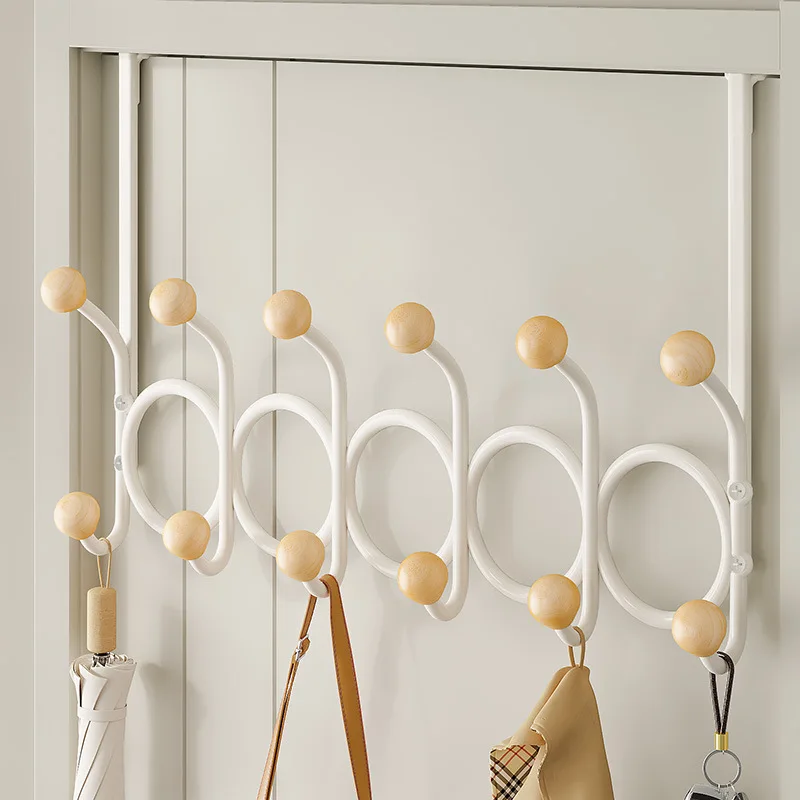 No Punching Wrought Iron Wooden Ball Double Row Hook Wall Hook Adhesive Hook Bedroom Living Room Creative Hanger Door Hanger