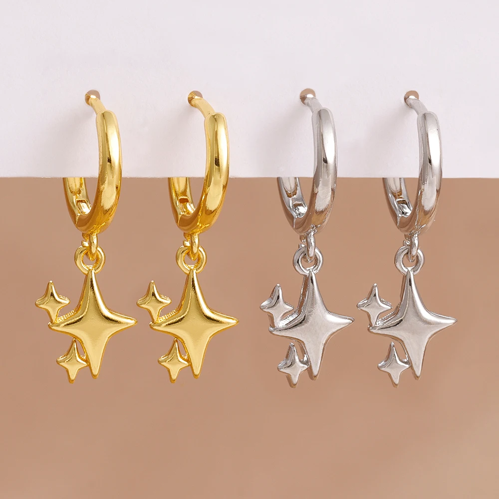 2PCS Neue Ankunft Exquisite Punk Edelstahl Zirkon Huggie Baumeln Ohrring Twinkle Star Ohrringe Für Frauen Piercing Schmuck