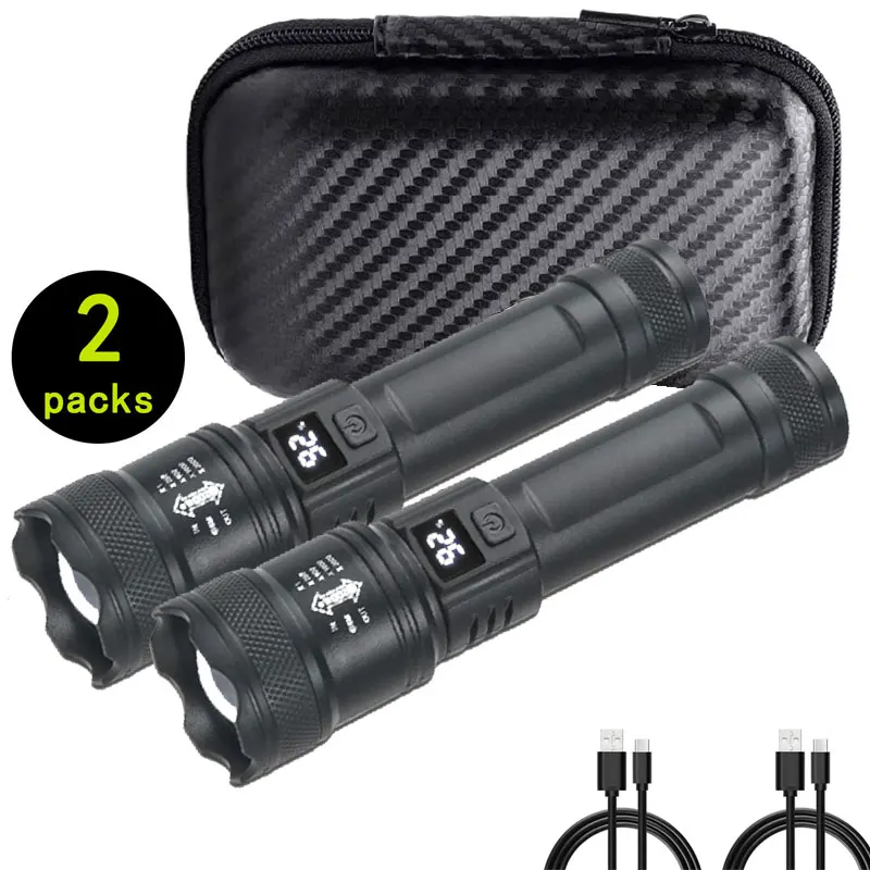 Tragbare wiederaufladbare Taschenlampe mit Display, superhelle LED-Taschenlampe, Teleskop-Zoom-Licht für Camping, Wandern, Laternenlampe Image