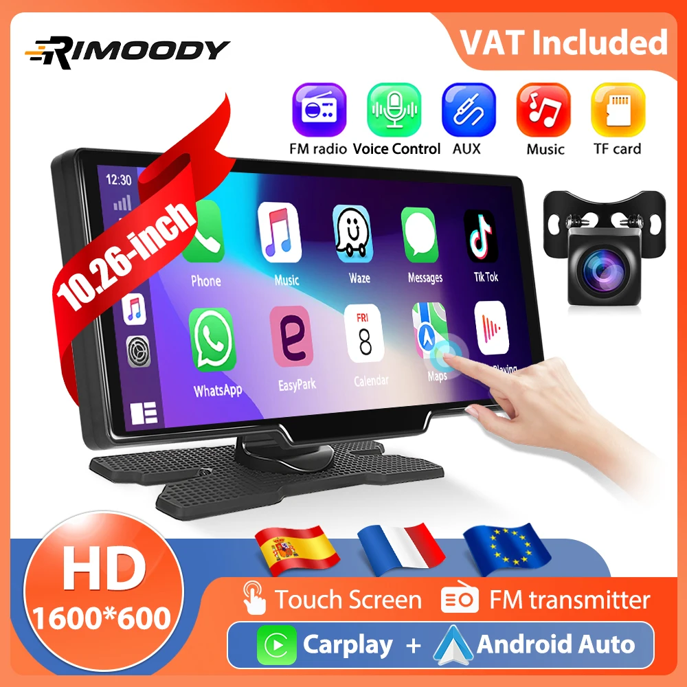 Rimoody 10,26 ''Auto DVR Dash Cam Frontkamera Drahtlose Carplay Android Auto AUX Tragbare Smart Player Stick Recorder Dashboard