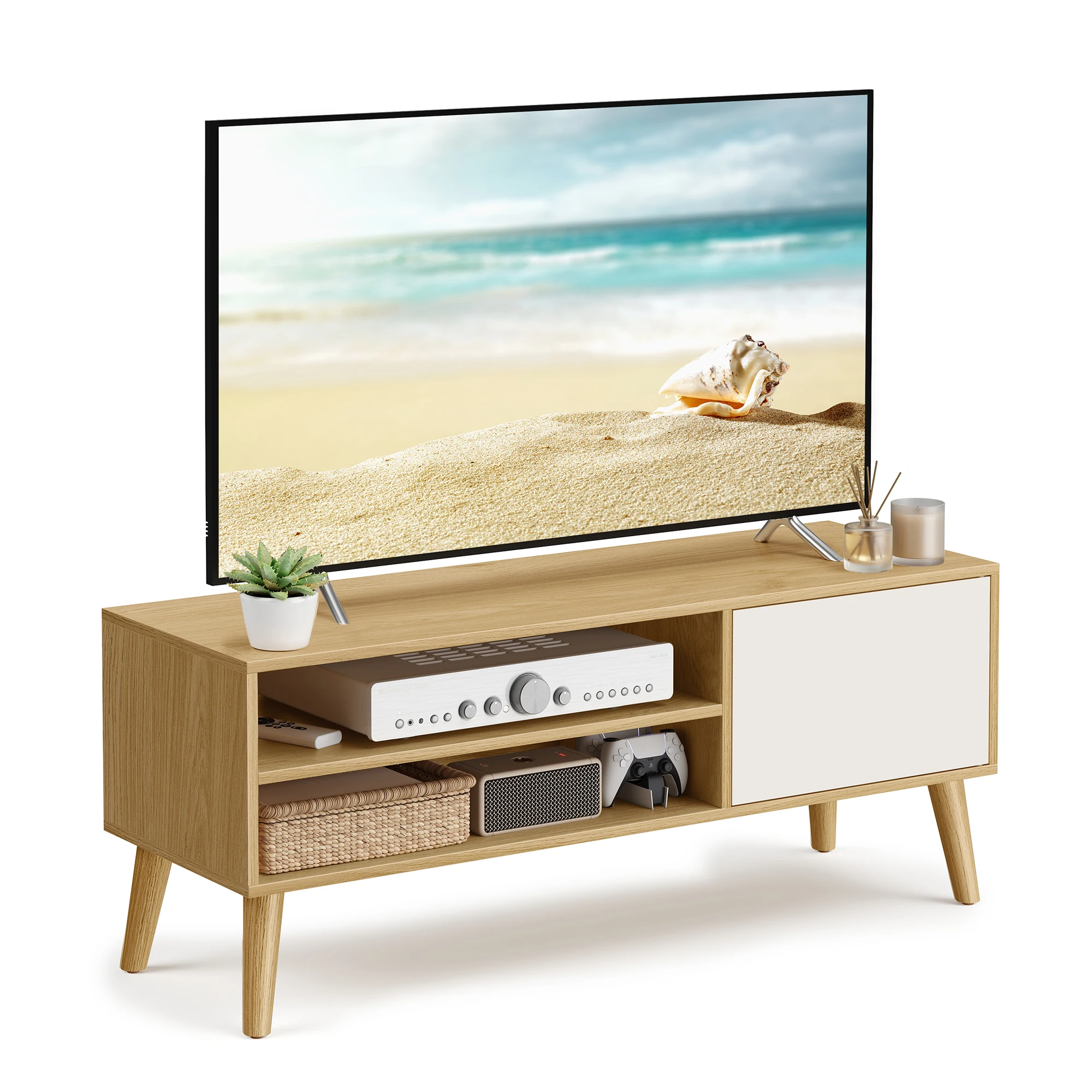 VASAGLE TV-Schrank, Lowboard, Fernsehschrank für Fernseher bis zu 55 Zoll, 120 cm lang, Fernsehtisch, für Wohnzimmer, modern Image