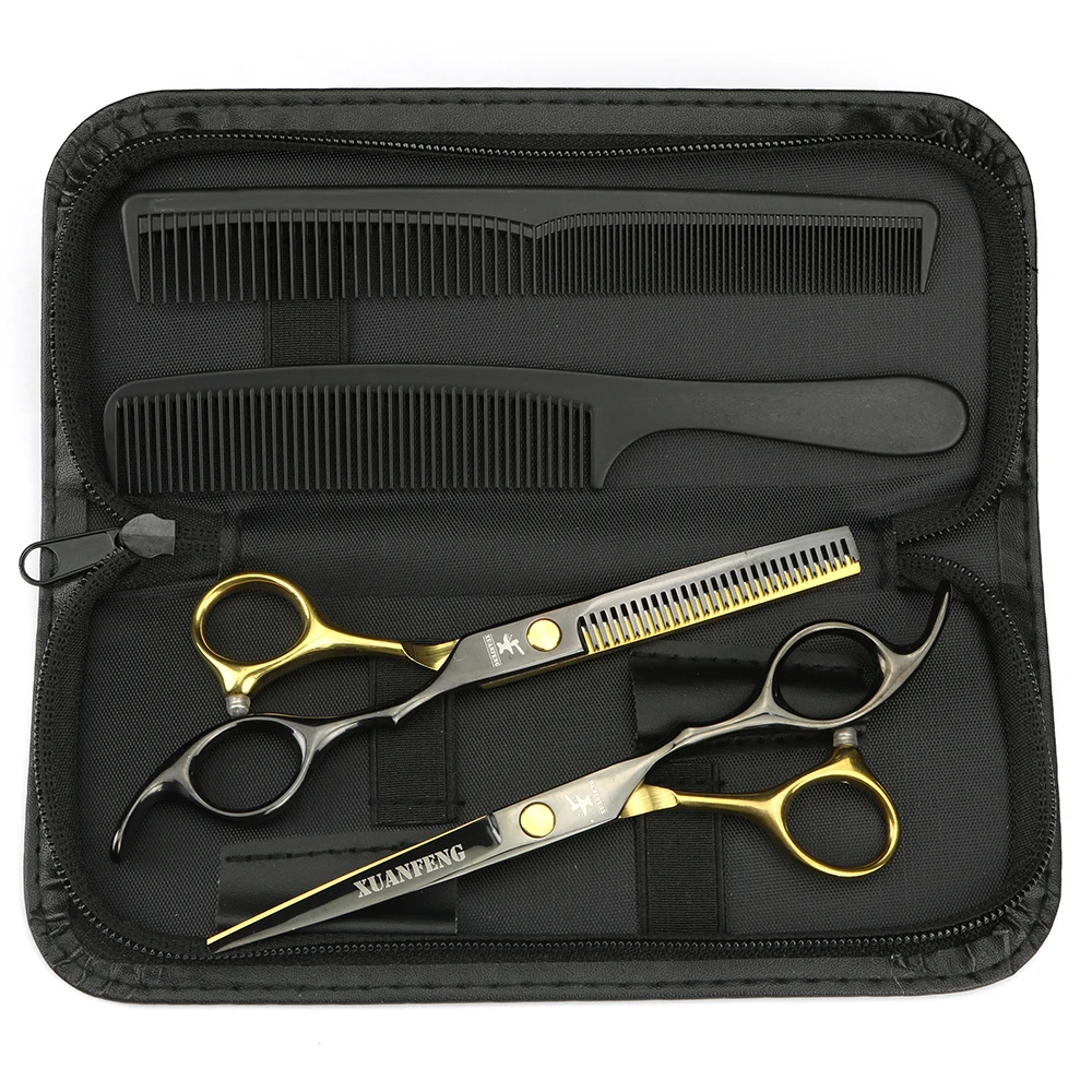 Professionelle Haarschneideschere, Friseurschere/Salon-Schlankheitsschere für zu Hause, Friseur aus schwarzem Gold und Edelstahl Image