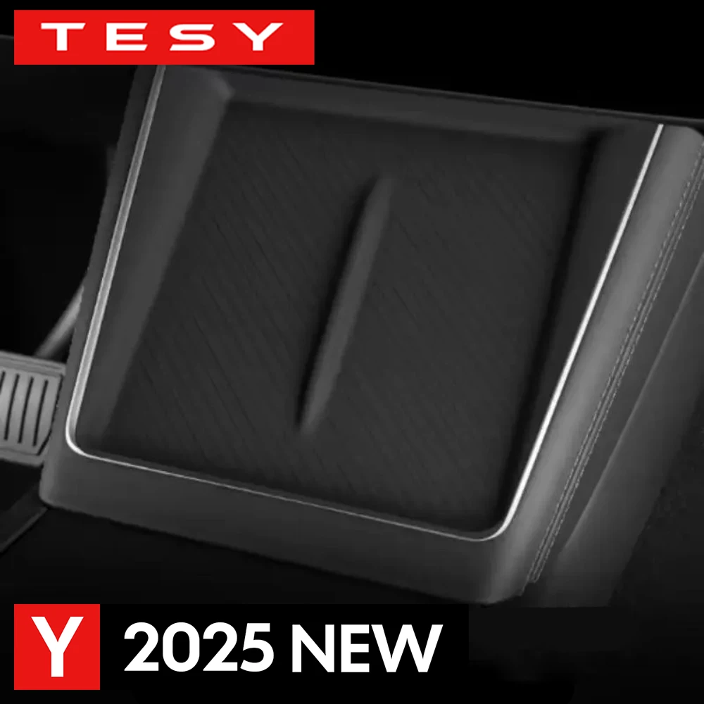 Drahtloses Ladepad für Tesla Model Y LAUNCH 2025, Juniper Standard Plaid Center Console Ladestation, Matte, Silikonschutz Image