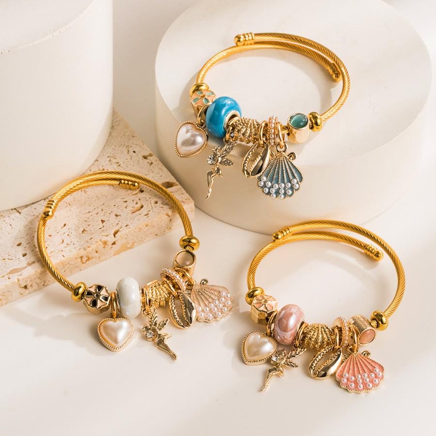 Braccialetti con ciondoli delle fate, braccialetti Pandora, ciondoli placcati in oro 18k, bracciale pendente regolabile con perline di gemme smaltate,