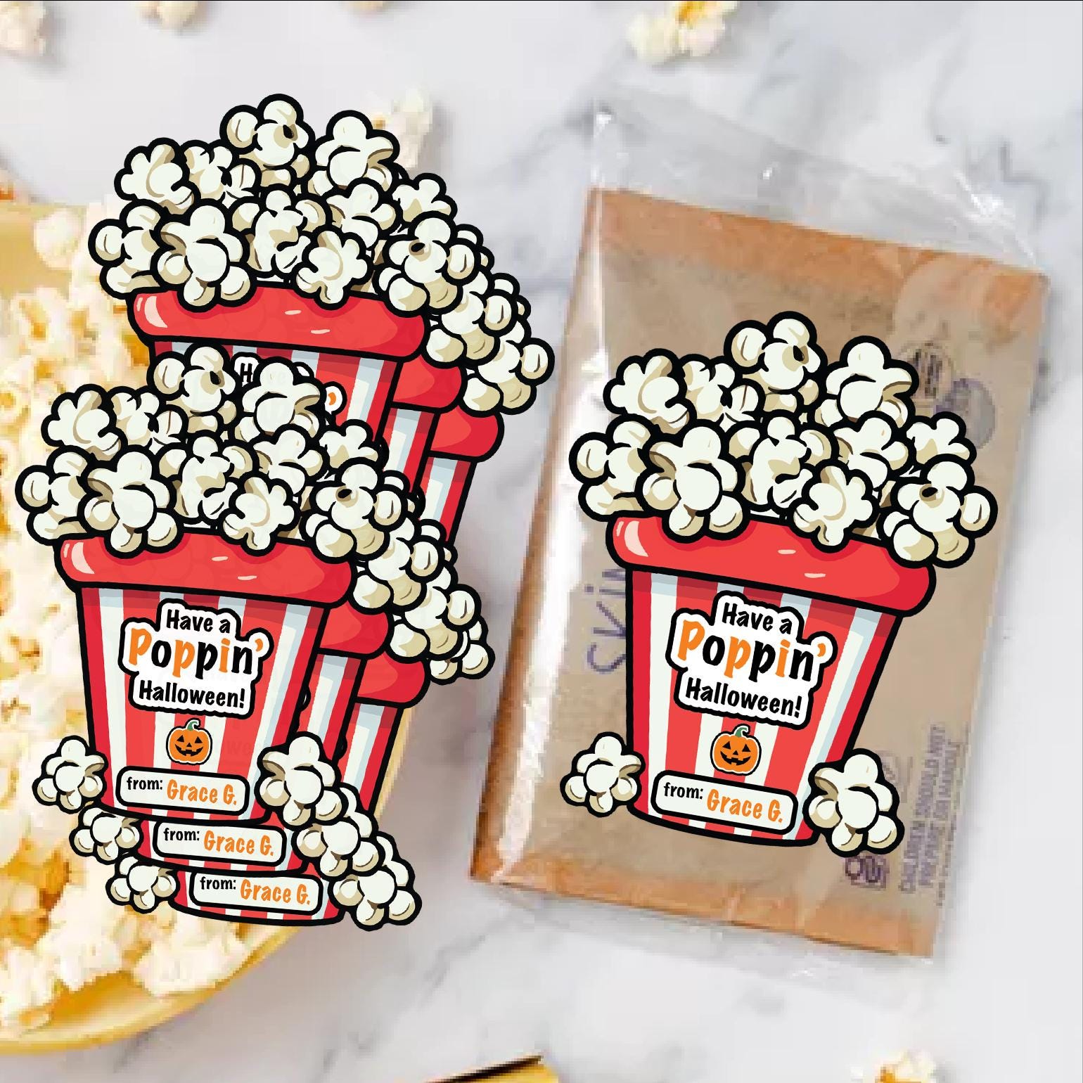 Adesivi di Halloween a forma di popcorn, bomboniere per feste di Halloween in classe, regali di Halloween per le classi scolastiche, Halloween per la