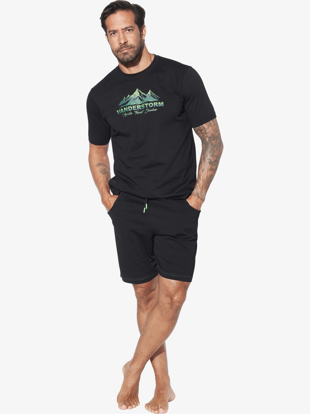 Jan Vanderstorm Kurzer Schlafanzug Herren schwarz, L Image