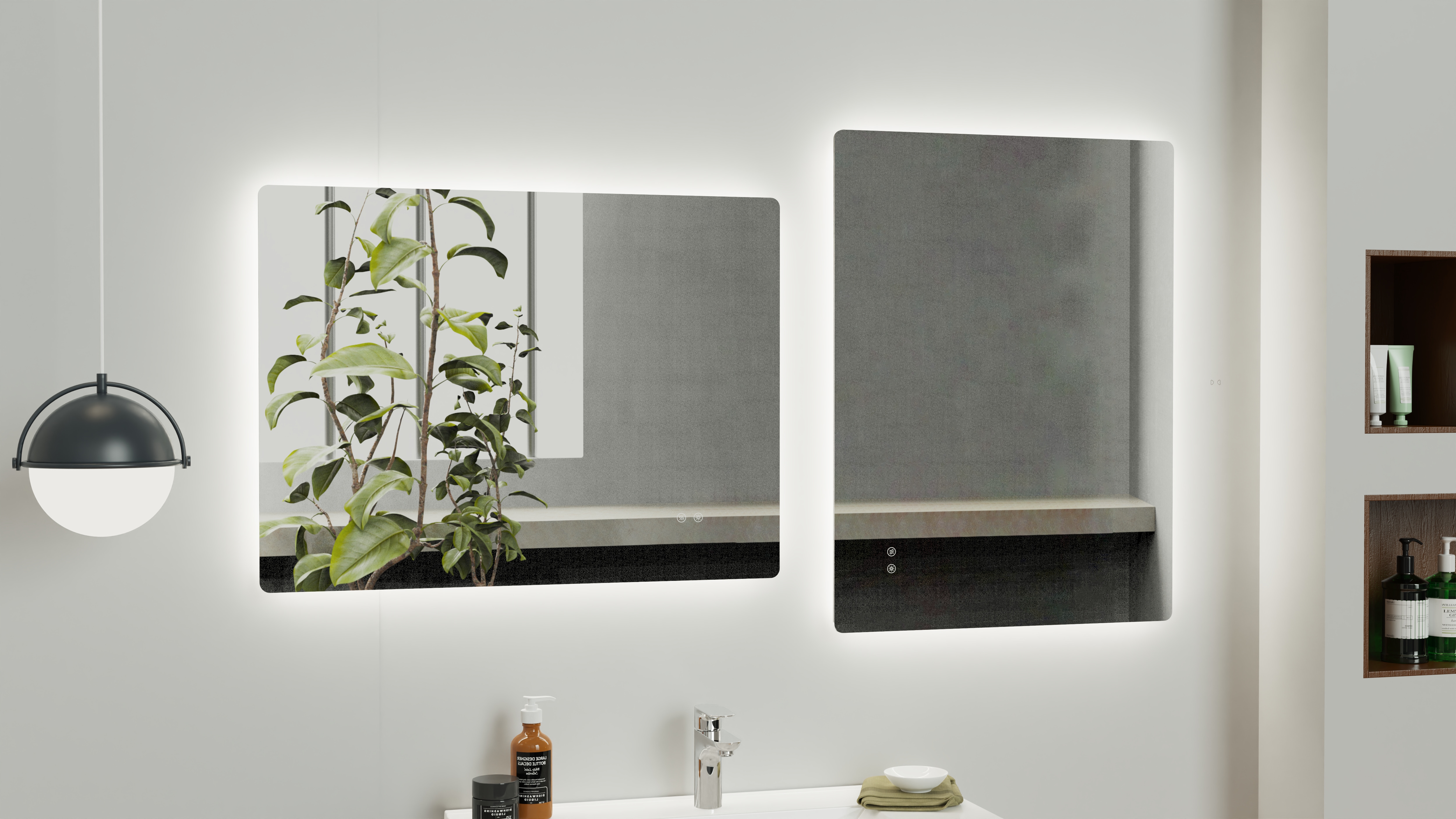 LED-Lichtspiegel WELLTIME "Toledo eckig, Spiegel mit LED Beleuchtung, Badspiegel", transparent, B:50cm H:70cm, Spiegel, mit Anti-Fog Beschichtung