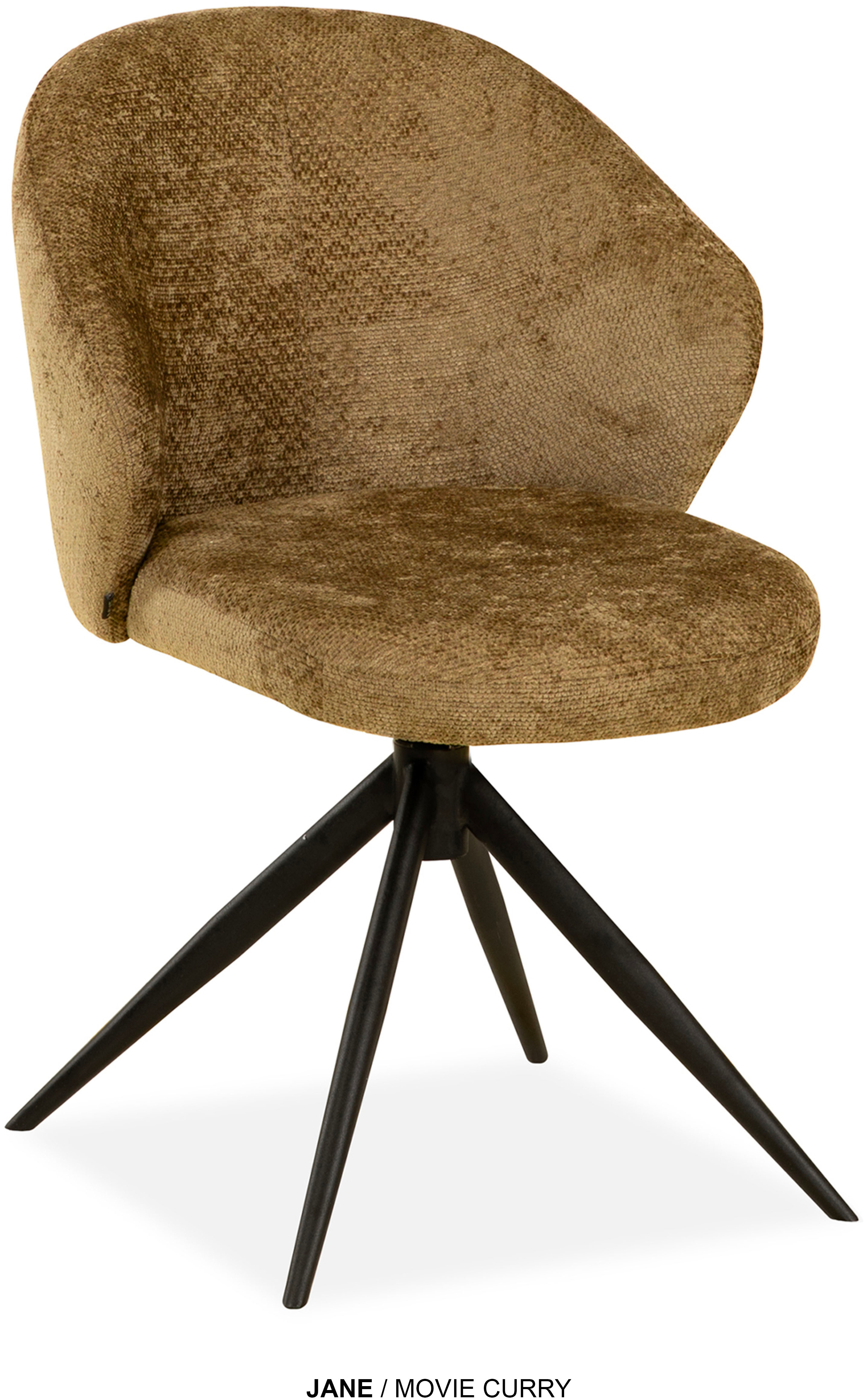 Esszimmerstuhl OMG DESIGN "Jane", curry, schwarz, B:59,5cm H:85cm T:67cm, Polyester, Stühle, Drehstuhl mit auto-return, Schalenstuhl