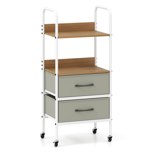 Costway Rolling Utility Storage Cart with 2 Open Shelves and 2 Fabric Drawers-Natural