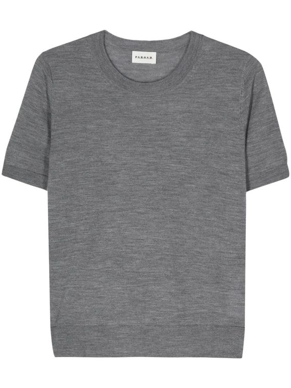 Fine-Knit Short-Sleeve Top - Gray - P.A.R.O.S.H. Tops