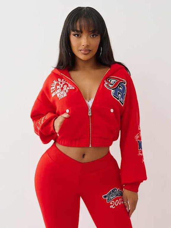 Crystal Patch Zip Hoodie - Red - True Religion Sweats