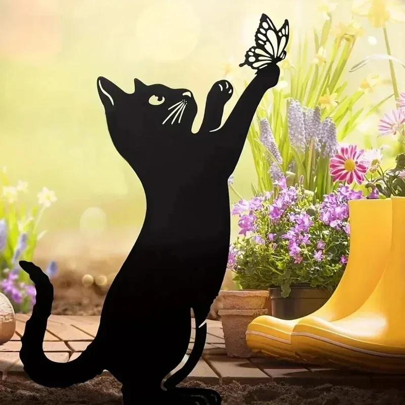 Neue Katze Familie Garten Stakes Dekorative Nette Katze Garten Dekorative Silhouette Tier Outdoor Statuen Für Katze Hof Garten Rasen