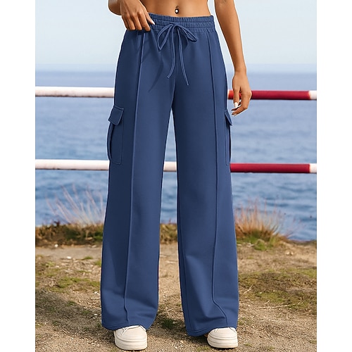 Damen Hose mit weitem Bein Sport-Jogginghose Trainingshose Tasche Hohe Taille Unterteile Fitnessstudio Athleisure Trainieren Frühling Herbst Leicht Outdoor Reise Sport Lässiger Schnitt Sportbekleidung Image