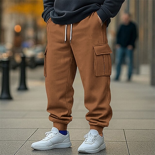 Herren Jogginghose Hose Kordelzug Tasche Elastischer Bund Einfach Komfort Sport im Freien Täglich Mode Lässig Schwarz Gelb Mikroelastisch Image