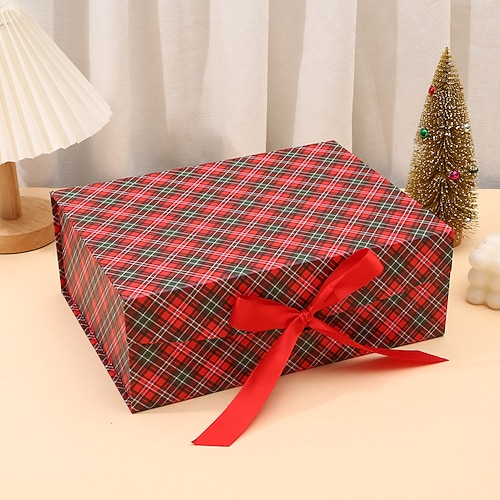 Weihnachtsgeschenkboxen mit Deckel, Geschenkboxen und Band, weihnachtliches Muster, kleine Geschenkboxen für Weihnachtsgeschenke, Geschenke, einfach zusammenzubauen Image