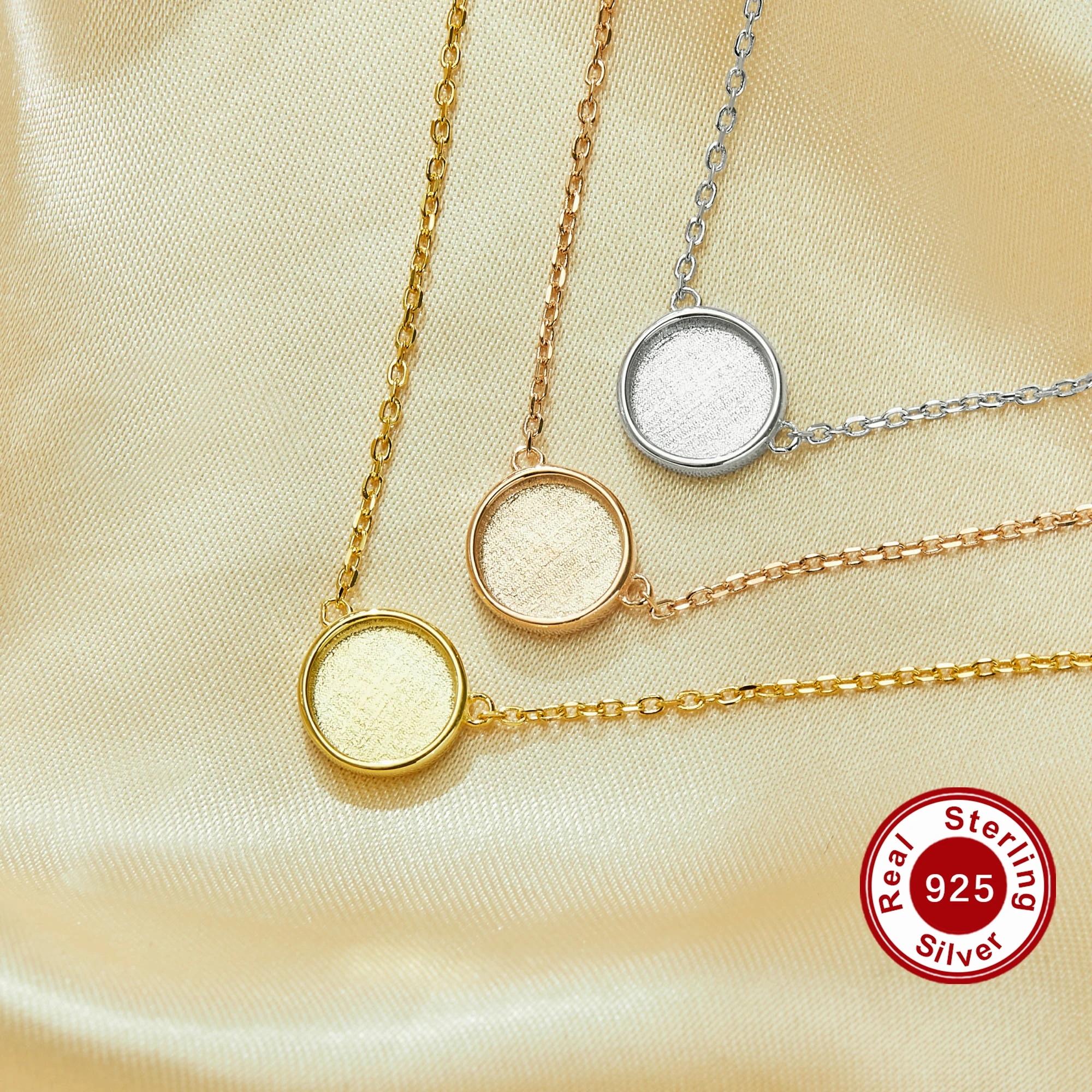 8 MM Andenken Muttermilch Harz Runde Lünette Anhänger Halskette Einstellungen, Solide 925 Sterling Silber Kette Halskette 16'' + 2'' 1411457 Image