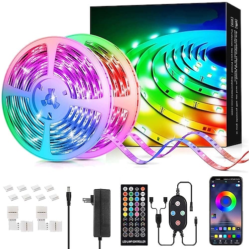 LED Strip Licht 5050 SMD 20M/65.6FT Smart RGB Tape Rope Licht Synchronisationsmusiklicht 16 Millionen Farben wechselnd Bluetooth APP Kontrolle mit 40-Tasten Fernbedienung für Zuhause Schlafzimmer TV Image