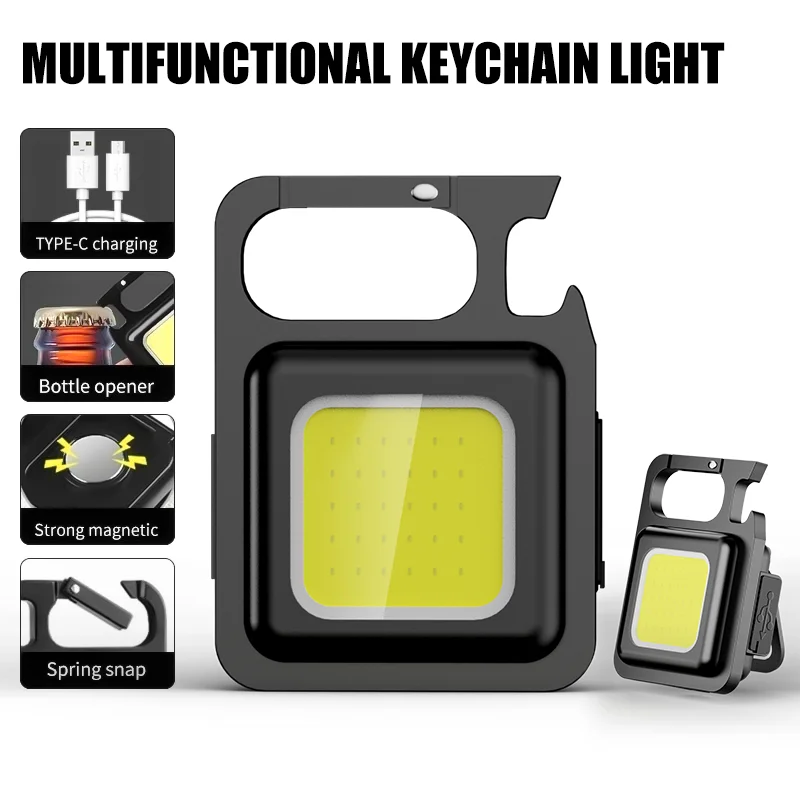 Multifunktionale tragbare Taschenlampe, Mini-Arbeitsleuchte mit hoher Helligkeit, starkes magnetisches Lade-Schlüsselanhänger-Licht, 4-teiliges Set, Anzug