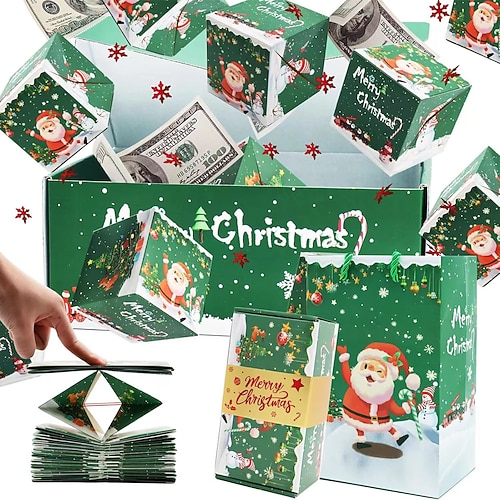 Weihnachtsgeschenke für Enkelkinder Mädchen Jungen Überraschungs-Geschenkbox Explosion für Geld Einzigartige faltende springende rote Umschlagsgeschenkbox mit Konfetti Bargeld-Explosion Luxus für Image