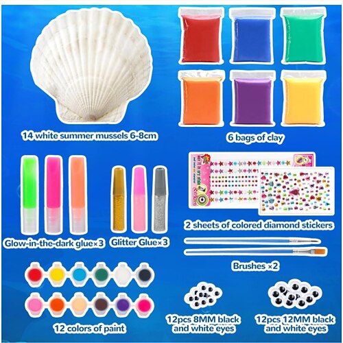 Kids Muschelgemälde Set - Ideale Weihnachtsgeschenke für Enkelkinder Mädchen Jungen Kunst- Bastelgeschenke Bastelaktivitäten-Kits - Kreatives Kunstaktivitätsgeschenk Spielzeuge für 6 7 8 9 10 11 Image