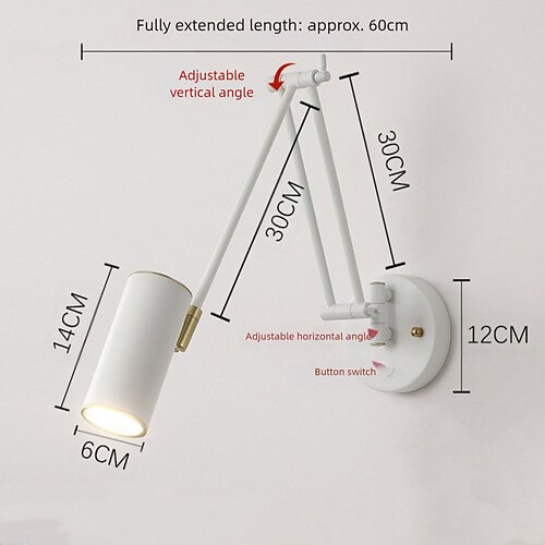 Vintage Industrielle Schwenkarm-Wandlampe dimmbarer Schalter verstellbar goldfarbener langer Arm Wandmontiertes Leselicht schwarz weiß Bauernhaus Hardwire Schlafzimmer Kopfteil Wandlampe Image