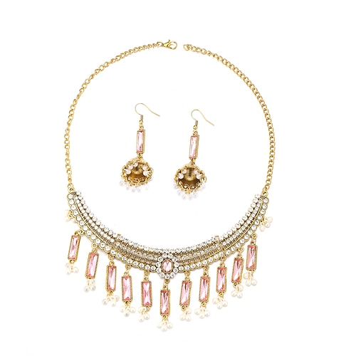 Vergoldetes Damen-Set aus Halskette und Ohrringen – eleganter Schmuck in Pink und Perlen für Hochzeiten, Partys und besondere Anlässe Image