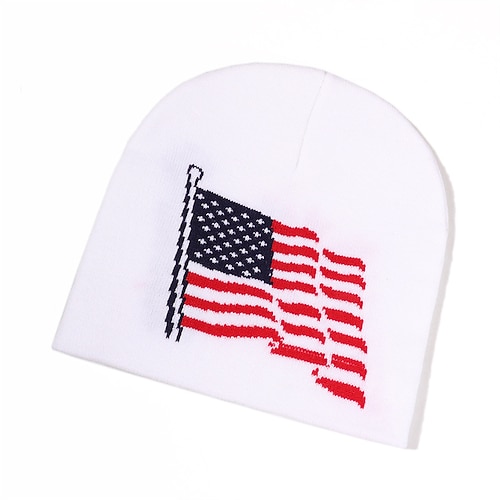 Herren Unisex Beanie Mütze Wintermützen Beanies Strickmütze Winter Beanie Schwarz Weiß Acrylfasern Gestrickt Gemütlich Alltagskleidung Ausgehen Amerikanische US-Flagge Warm Image