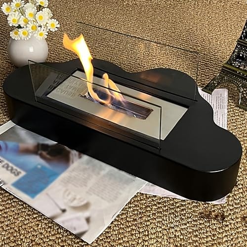 40 cm Kamin, Edelstahl-Tischkamin, tragbarer Mini-Bioethanolofen in Wolkenform für draußen, Feuerstelle für drinnen mit Glasschutz, schwarz Image