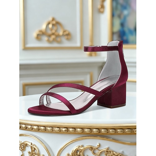 Damen Sandalen Party Hochzeit Blockabsatz Offene Spitze Elegant Mode Sexy Spaziergang Satin Reißverschluss Silber Wein Schwarz Image