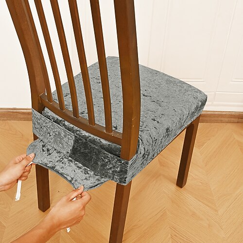 Sitzbezüge für Esszimmer, Stretch-Samt, Gold-Diamant-Stoff, doppelt elastischer Hocker-Schonbezug mit Schnalle und Zunge, rutschfester Stuhlkissenbezug für Hotelbankett, Heimdekoration Image