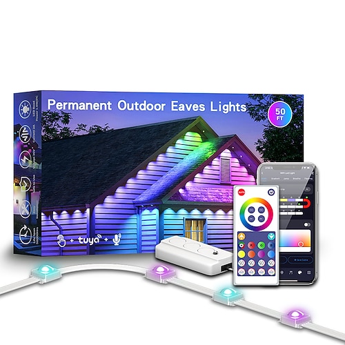 LED Smart Light Tuya WiFi intelligente wasserfeste RGBIC Eave-Lichter permanente Outdoor-Lichterkette erhältlich in 10M 20LEDs 15M 30LEDs 30M 60LEDs und 45M 90LEDs Image