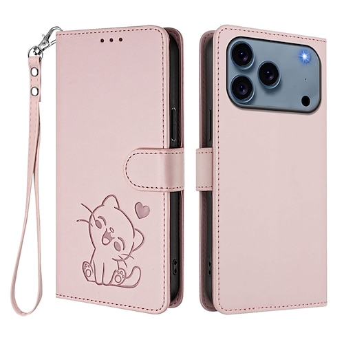 Handy Hülle Handyhüllen Für iPhone 17 Pro Max 17 Air 16 15 14 Pro Max Plus 13 Pro Max Brieftaschenhülle Vollschutz mit Trageriemen Stoßfest Katze Retro TPU PU-Leder Image