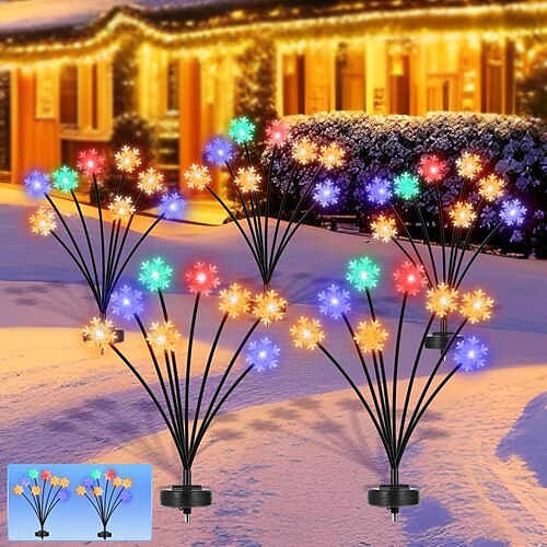 2 Stück Lichter 8-köpfige Outdoor-Solar-Wasserfeste Schneeflocken-förmige Schwingstecklampe Innenhof Garten Rasen Partyatmosphärenbeleuchtung Landschaftslicht Image