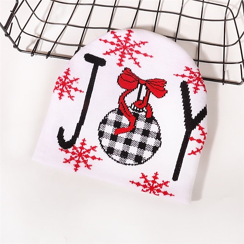 Herren Unisex Beanie Mütze Wintermützen Beanies Schädelkappe Strickmütze Weiß Acrylfasern Jacquard Gestrickt Gemütlich Weihnachten Festival Weihnachtsmann Warm Image