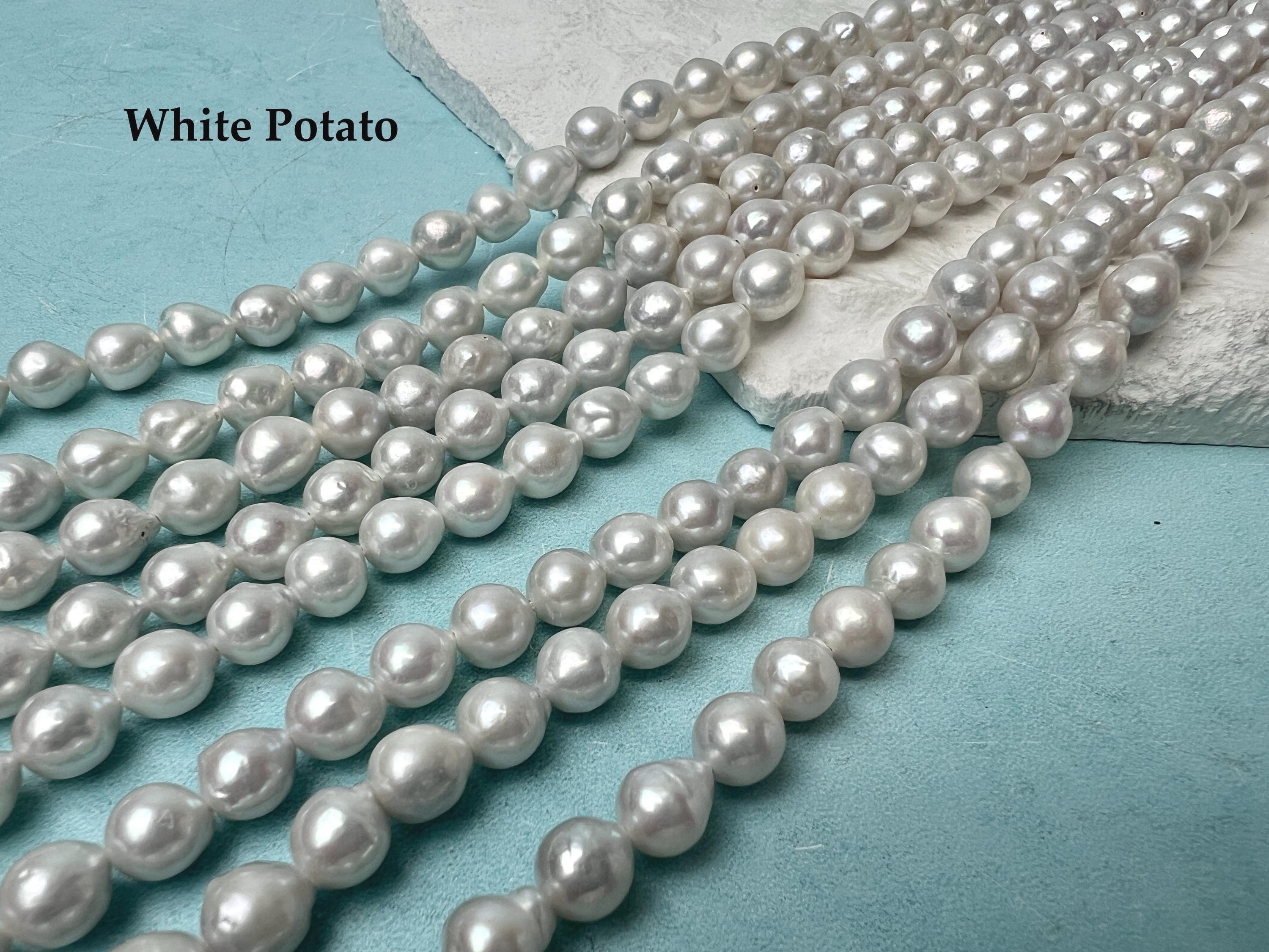 Perle d'acqua dolce barocche AAA naturali bianche/grigio argento da 7x9-10 mm Perle barocche coltivate Perle d'acqua dolce barocche Edison naturali n.