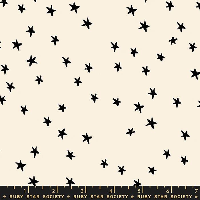 Starry di Ruby Society Yardage Prezzo a mezzo metro Galaxy RS4109 35 Nuovo Ruby Star Bianco sporco con stelle nere
