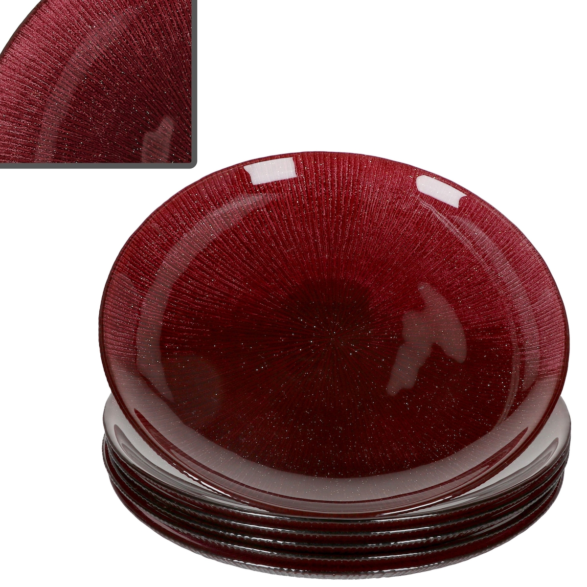 6x Suez Kuchenteller Ø21,2cm Glas Rot Goldglitzer Dessertteller Weihnachten Image