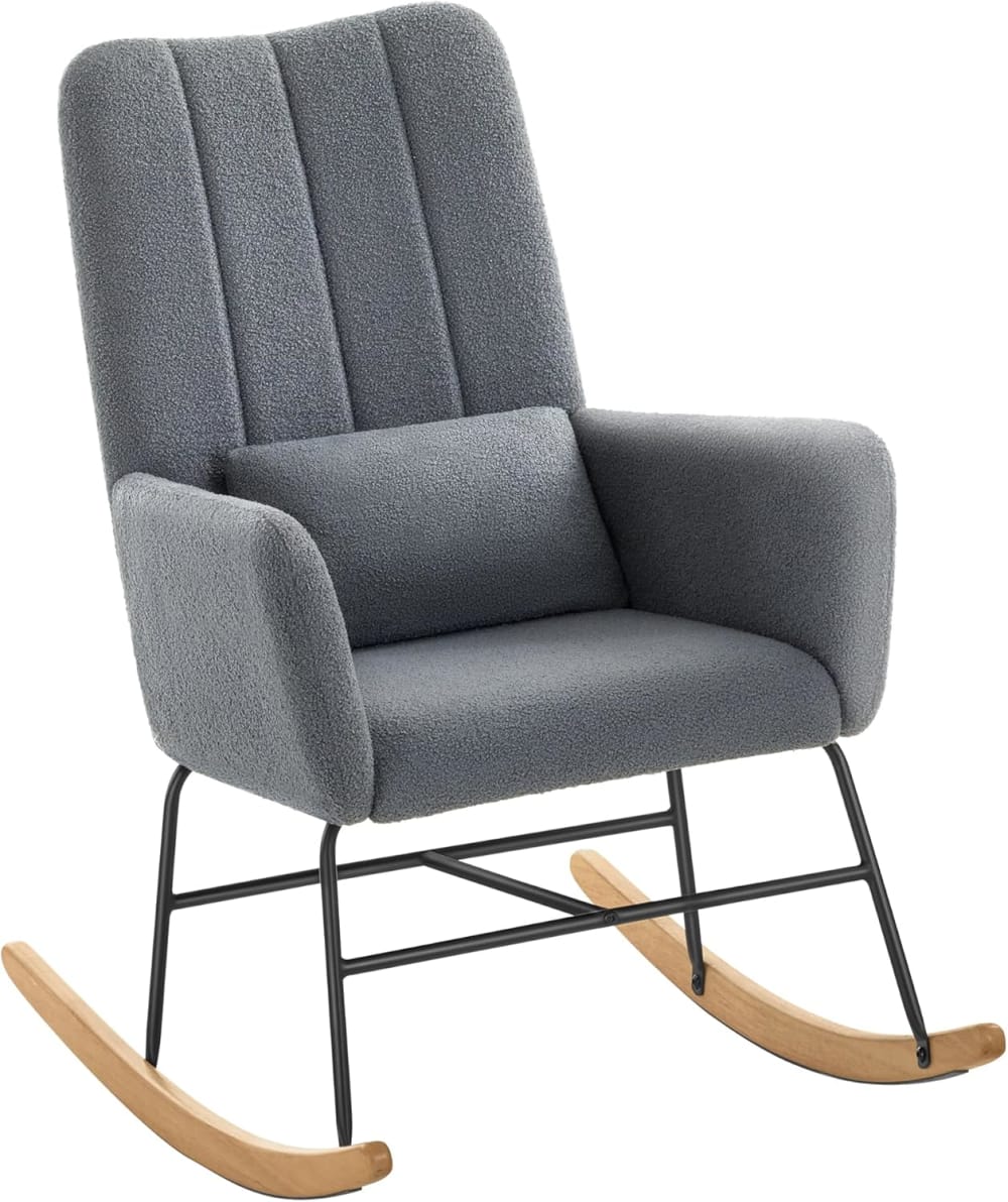 Sedia a dondolo peluche struttura acciaio piedi legno 160 kg grigio