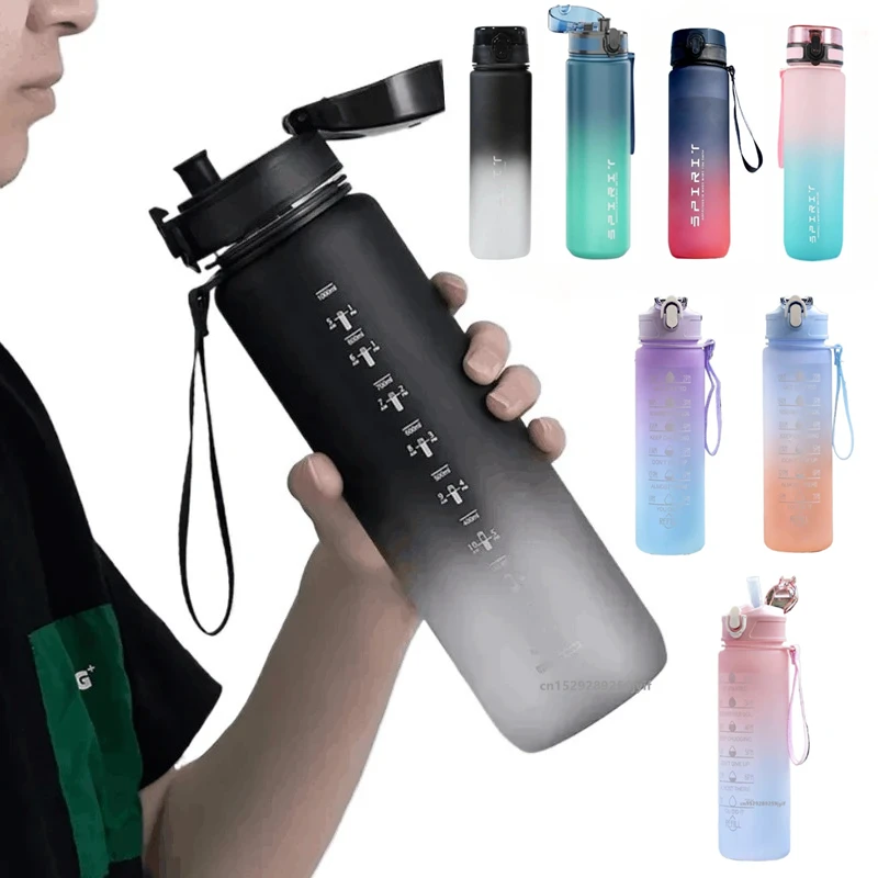 500ML/650ML/750ML/1000ML Sport Wasser Flasche Motivation Auslaufsicher Tragbare Wiederverwendbare Kunststoff Tassen Outdoor reise Gym Krüge Image