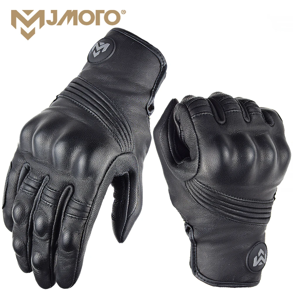 MJMOTO Herren Retro-Leder-Motorradhandschuhe, Vollfinger, rutschfest, schützende Motorrad-Fahrradhandschuhe für Motocross, Off-Road, MX Image