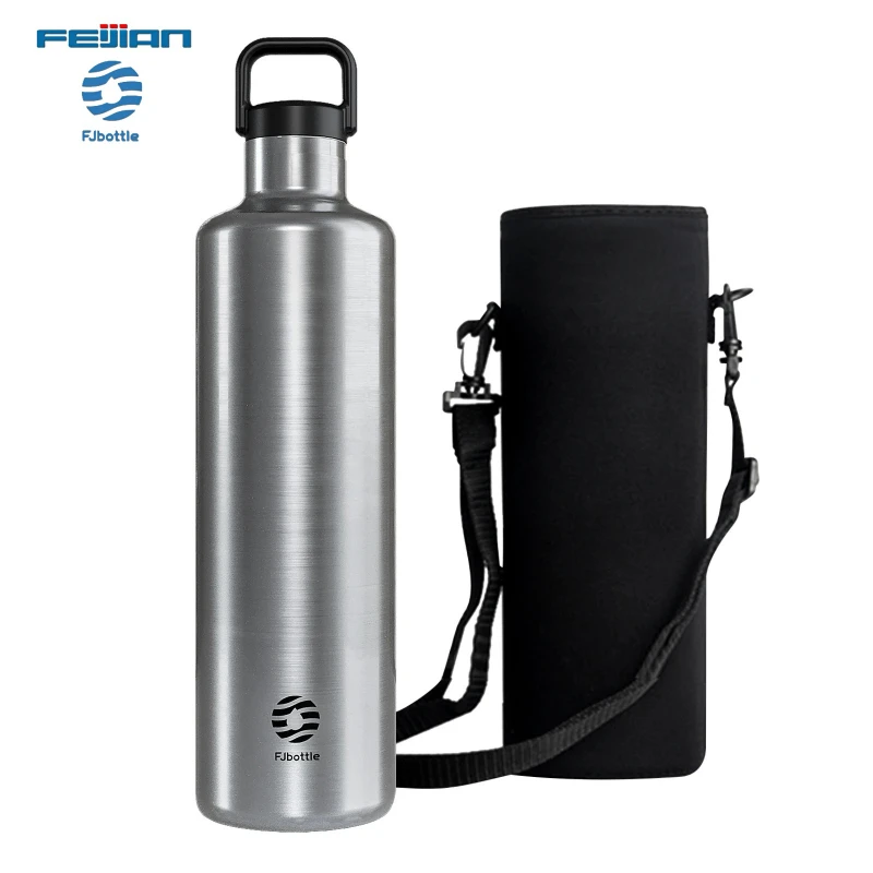 FEIJIAN 1750 ml Thermosflaschen, Edelstahl-Isolierflasche, Sportklettern, isolierte Wasserflasche, auslaufsicher, mit tragbarer Stoffbeutel Image