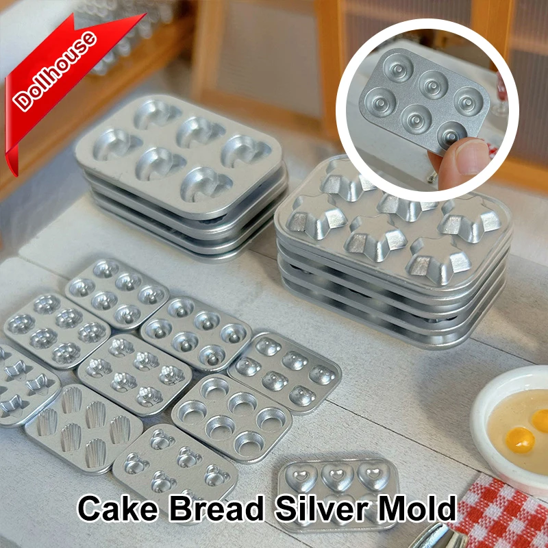 1Pcs Miniatur Puppenhaus Mini Gebäck Keks Cookie Kuchen Brot Silber Form DIY Lebensmittel Spielen Silikon Form Zubehör Image