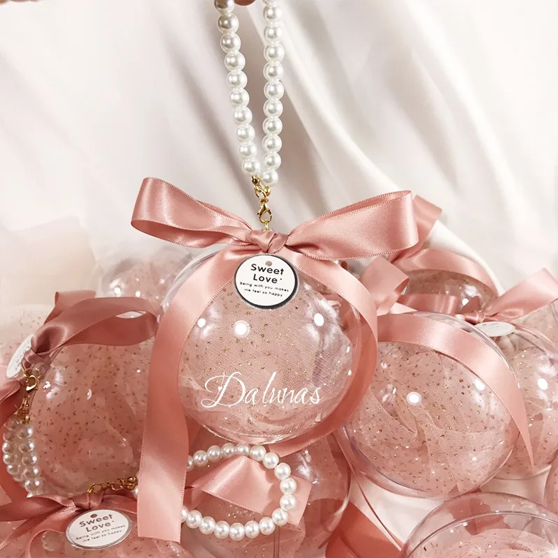 20/30 Stück Acryl-Kunststoff-Kugel-Geschenkbox mit Perlenarmband-Griffen für Hochzeit, Süßigkeitentüten, Babyparty-Geschenke, Partyzubehör Image