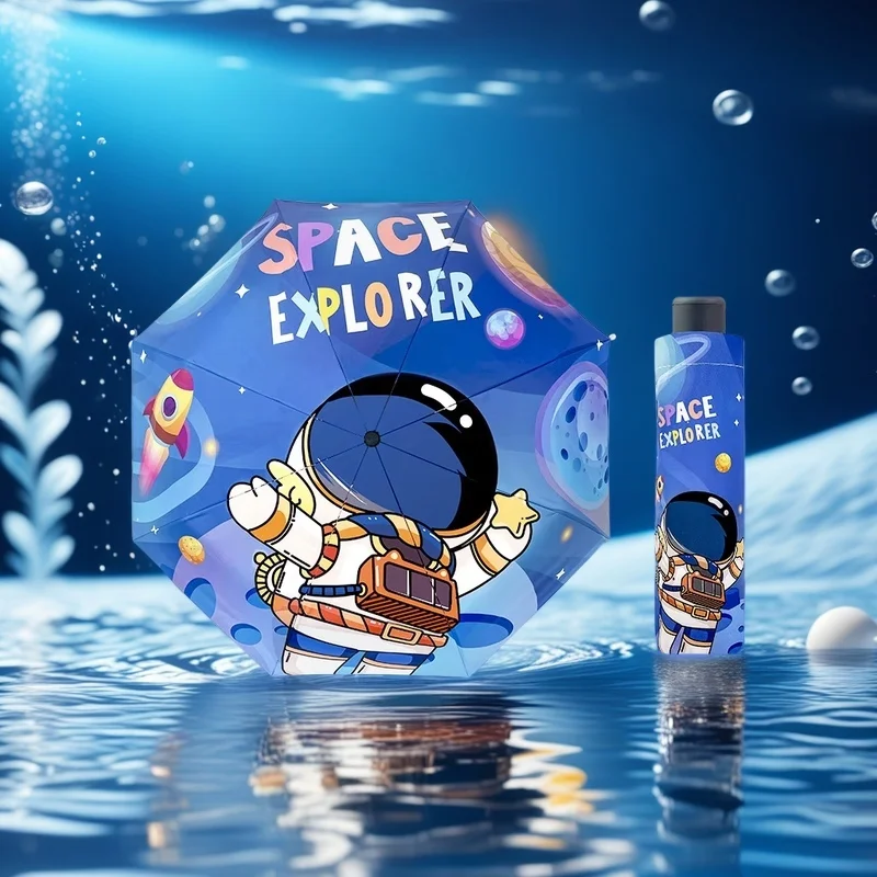Schöner Astronaut Space Explorer Automatik-Regenschirm, reflektierendes Streifen-Design, Recycling ohne Rückprall, Sonnenschutz-Regenschirm, 1 Stück Image