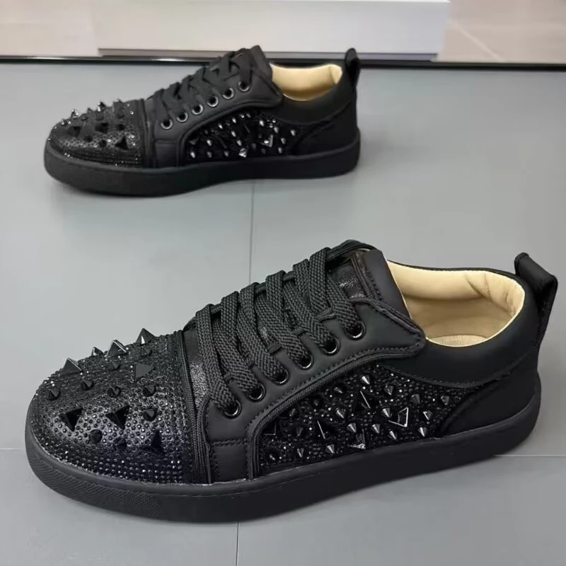 Männer Luxus Mode Nieten Schuhe Original Leder Strass Schuh Hip Hop Rock Kleid Wohnungen Turnschuhe Marke Designer Trend Schuhe